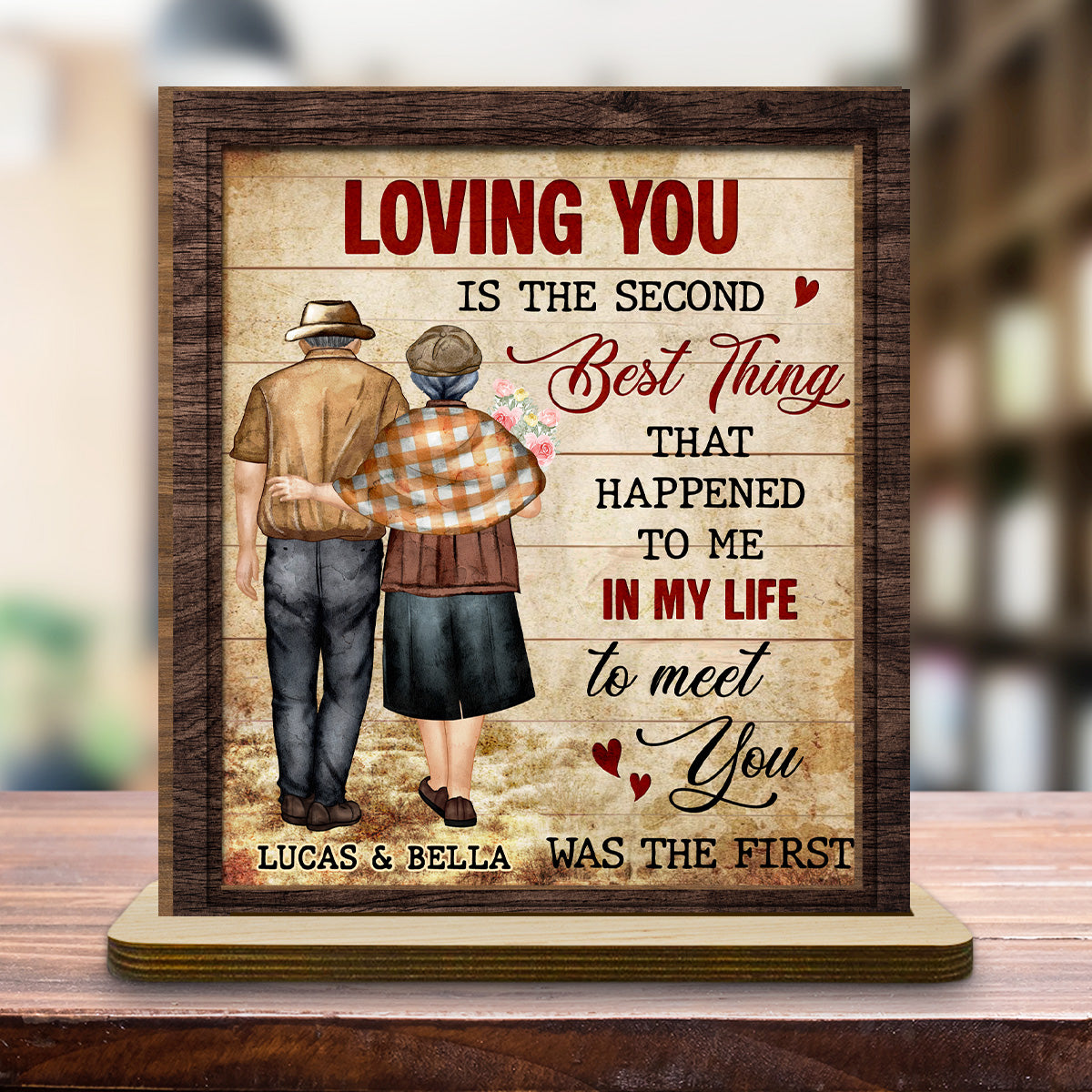 Custom Decor for Wife, Gift for Her • Loving You - Personalized 2-Layer Wood Plaque With Flat Base