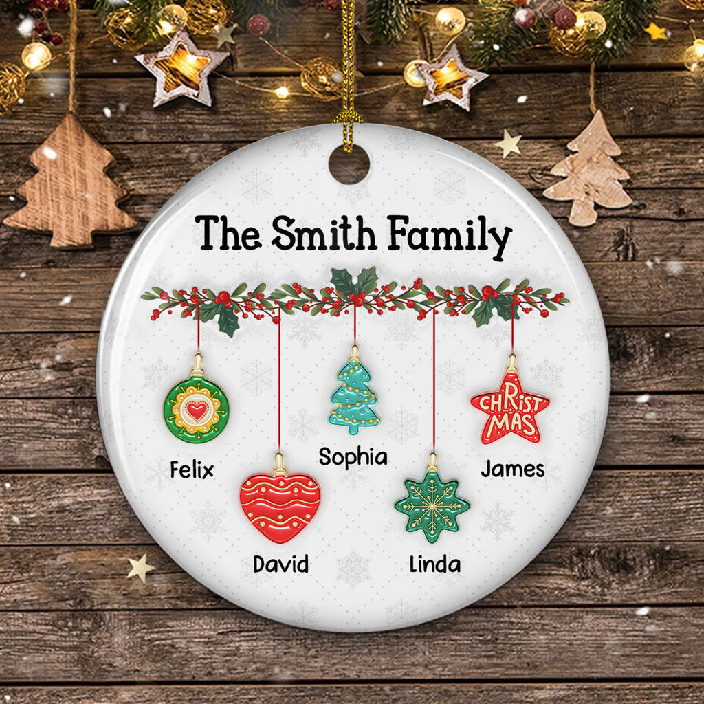 Custom Family Ornament, Christmas Gift for Family Members •  Cozy Family - Personalized 3D Inflated Effect Ceramic Ornament