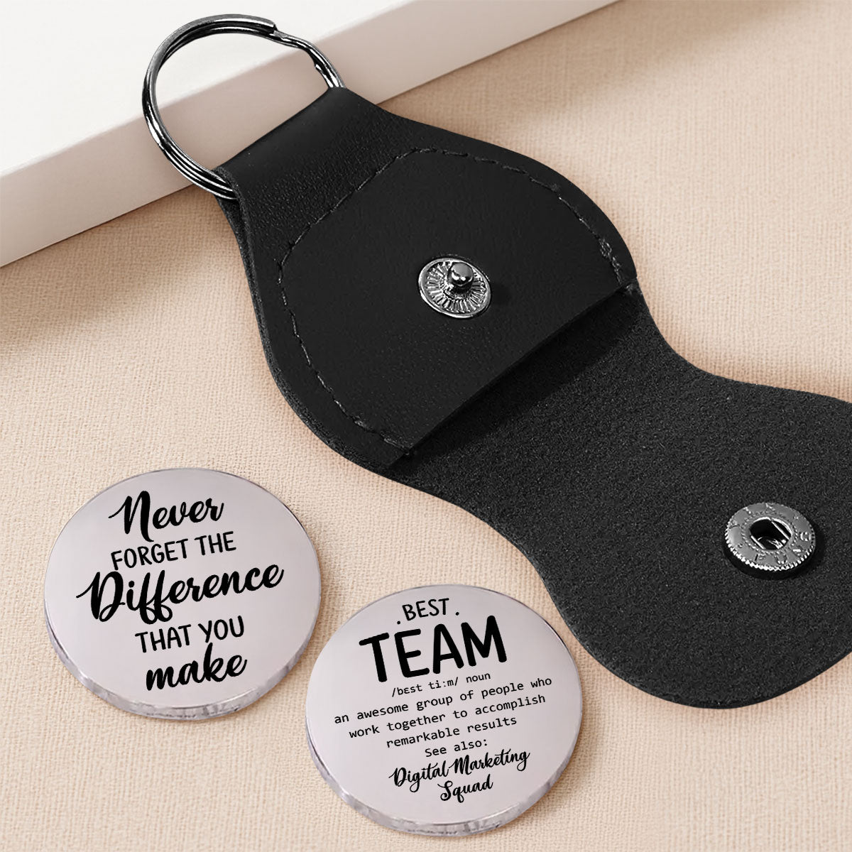 Custom Coin Keychain, Mother's Father's Day Birthday Gift Keepsake • Best Team - Personalized Pocket Hug