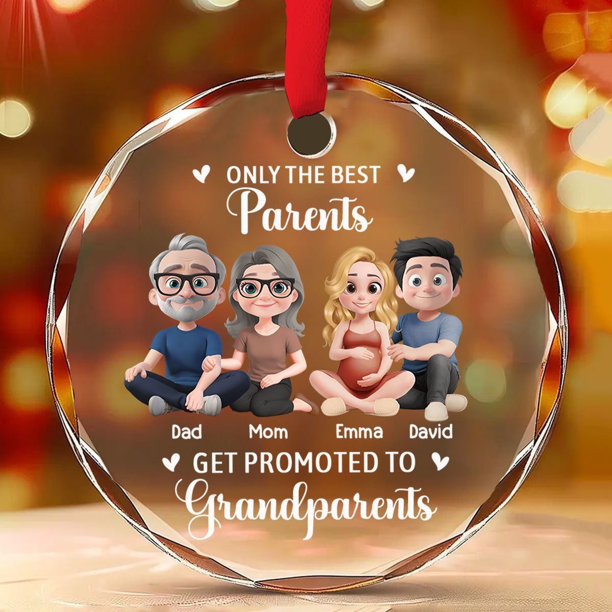 Custom Family Ornament, Christmas Gift for Family Members •  New Grandparents - Personalized Glass Ornament