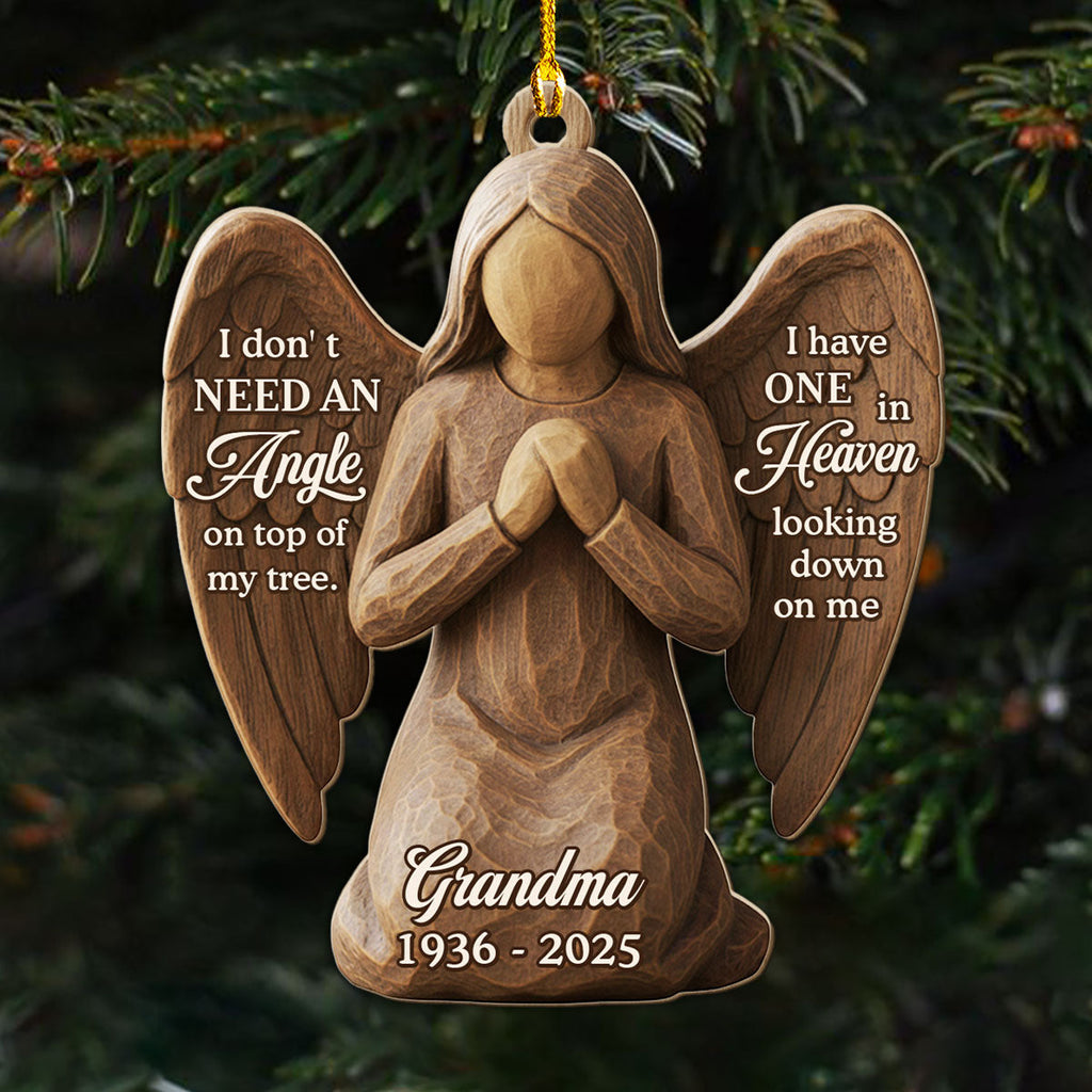 Custom Memorial Christmas Ornament, Sympathy Keepsake •  Angel In Heaven Looking Down - Personalized 3D Effect Wood Ornament