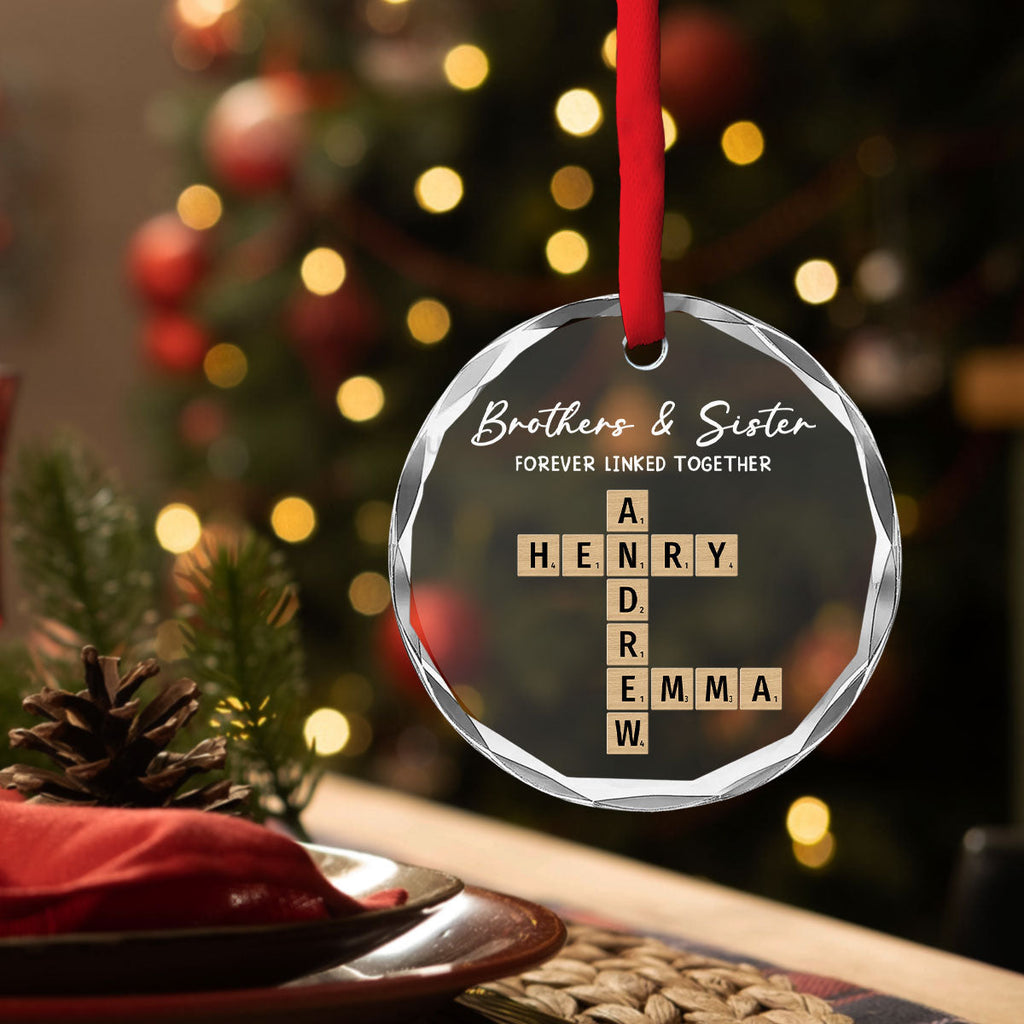 Custom Brothers & Sisters Christmas Ornament •  Family Roots Keep Us Together - Personalized Glass Ornament