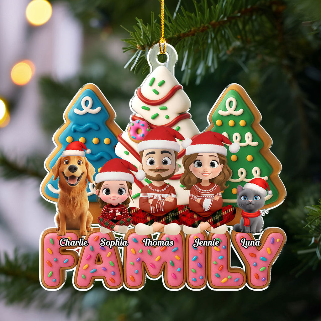 Custom Keepsake Christmas Ornament •  Sweet Family With Pet - Personalized Acrylic Ornament