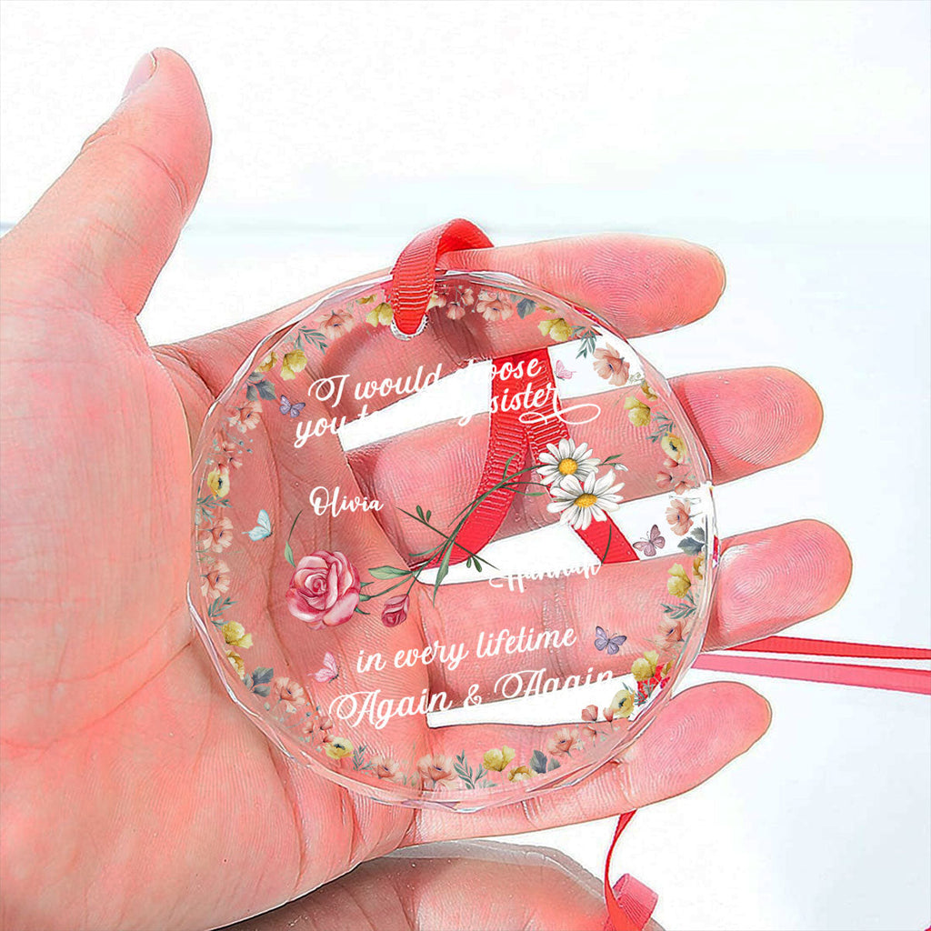 Custom Sister Christmas Ornament •  Love Between Sisters Never Ends - Personalized Glass Ornament
