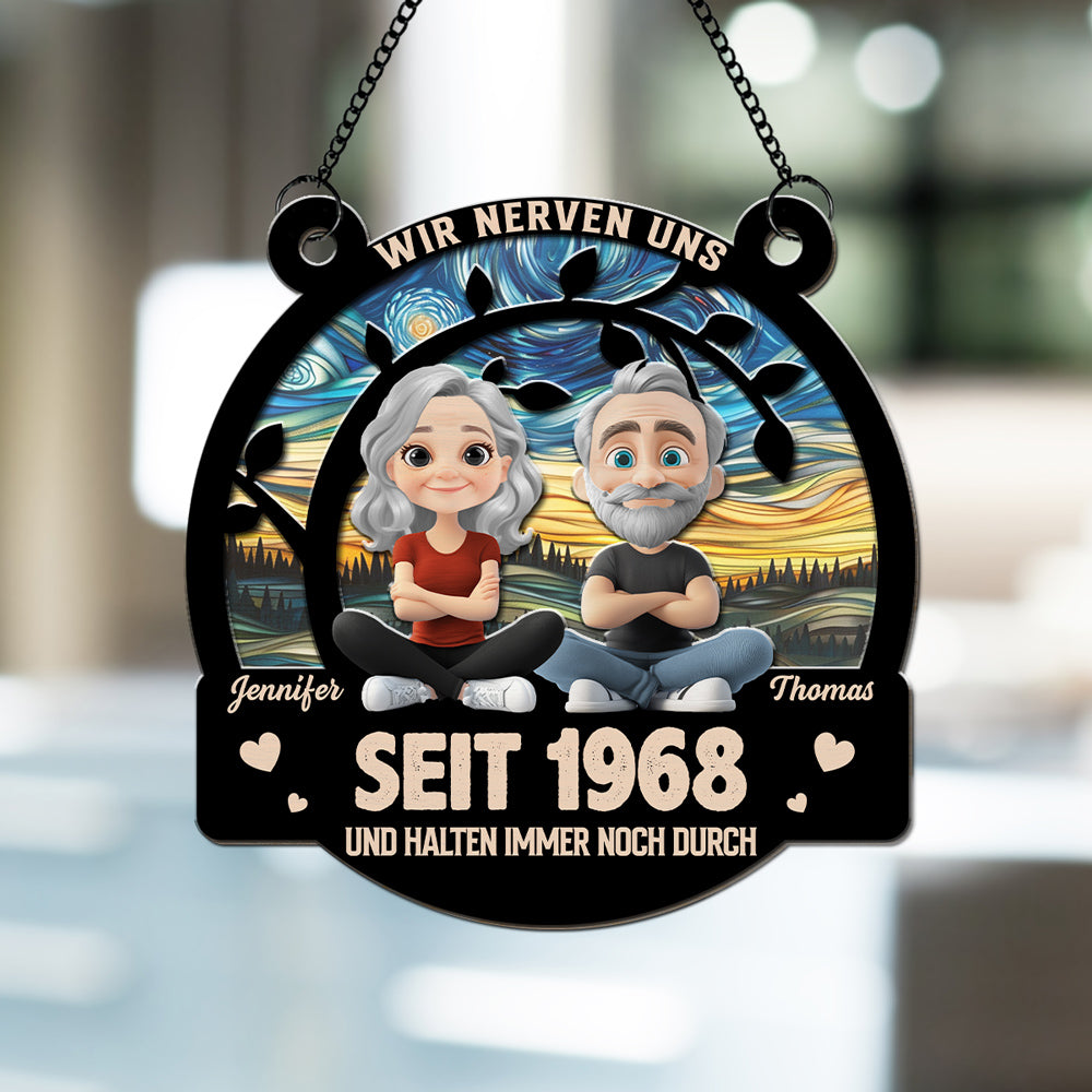 Custom Christmas Couple Hanging Decor, Anniversary Wedding Gifts • Für immer liebe ich dich – Personalisierter Sonnenfänger