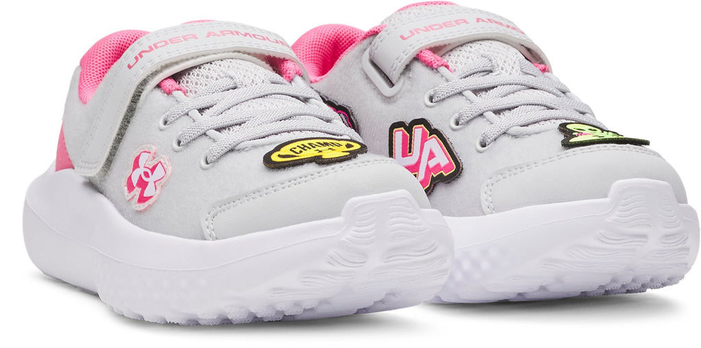 UA Surge 4 Patches Girls' Pre-School Running Shoes - Gray