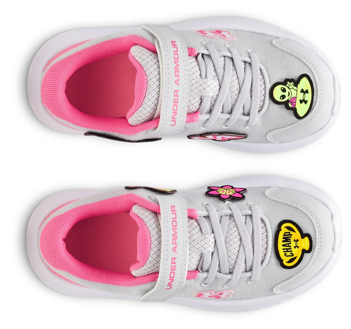 UA Surge 4 Patches Girls' Pre-School Running Shoes - Gray