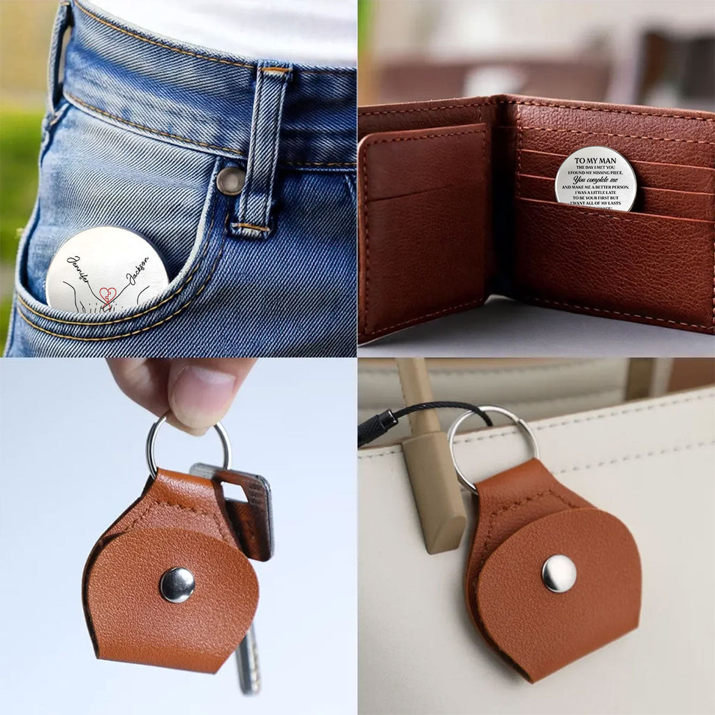 Custom Coin Keychain for Husband, Couple Anniversary Valentine's Day Gifts • I Found My Missing Piece - Personalized Pocket Hug