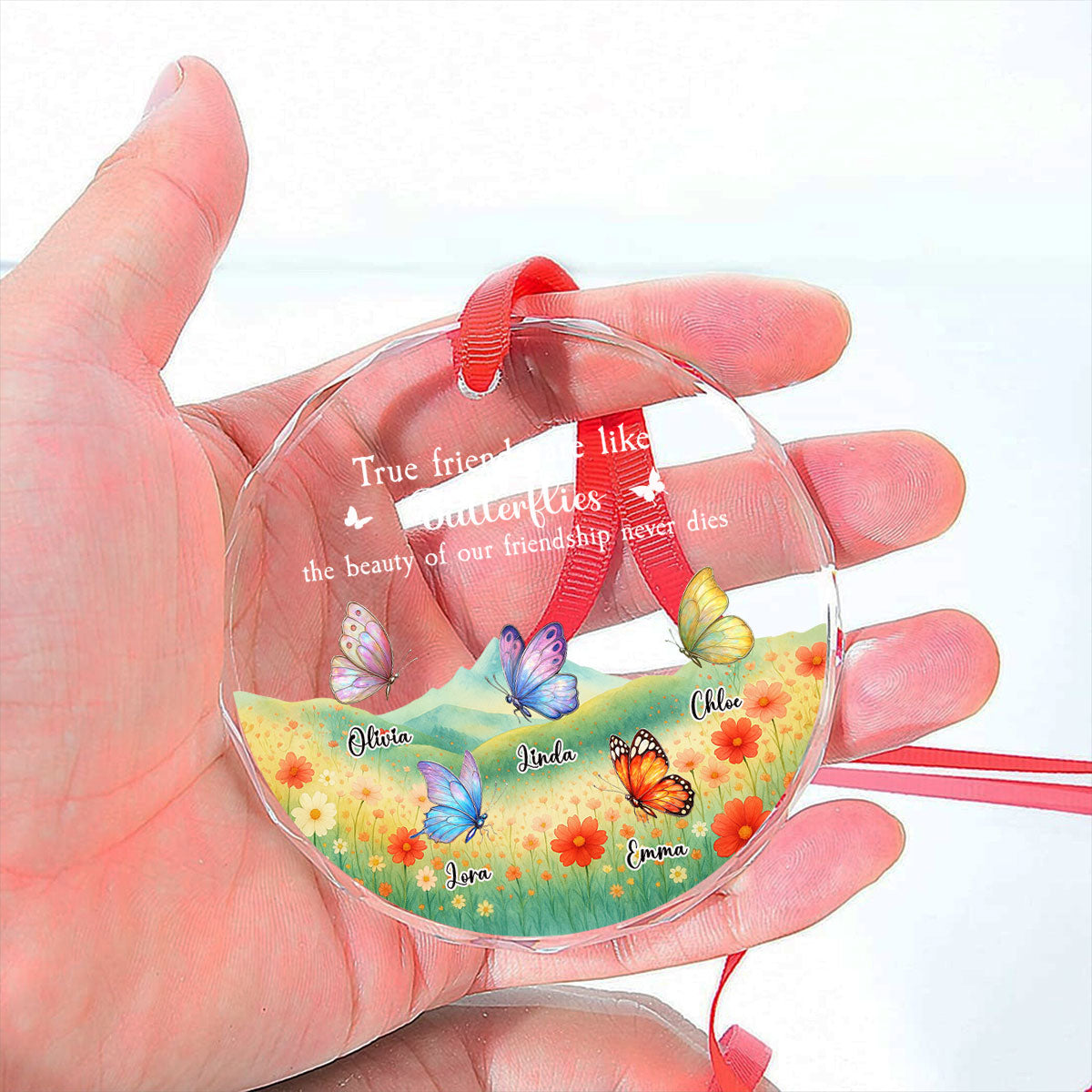 Custom Friendship Christmas Ornament, Best Friend Gift •  True Friends Are Like Butterflies - Personalized Glass Ornament