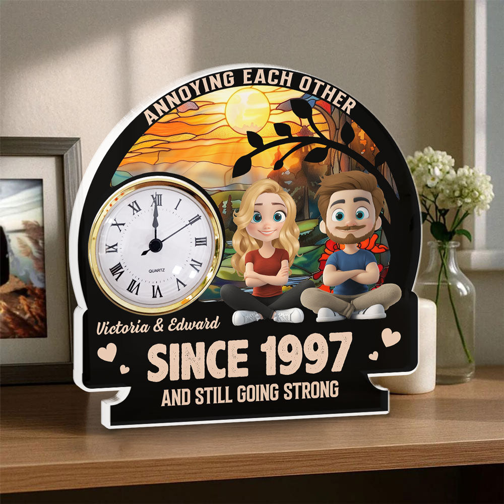 Custom Couple's Decor, Anniversary & Wedding Gift • Annoying Each Other - Personalized Acrylic Desk Clock Plaque