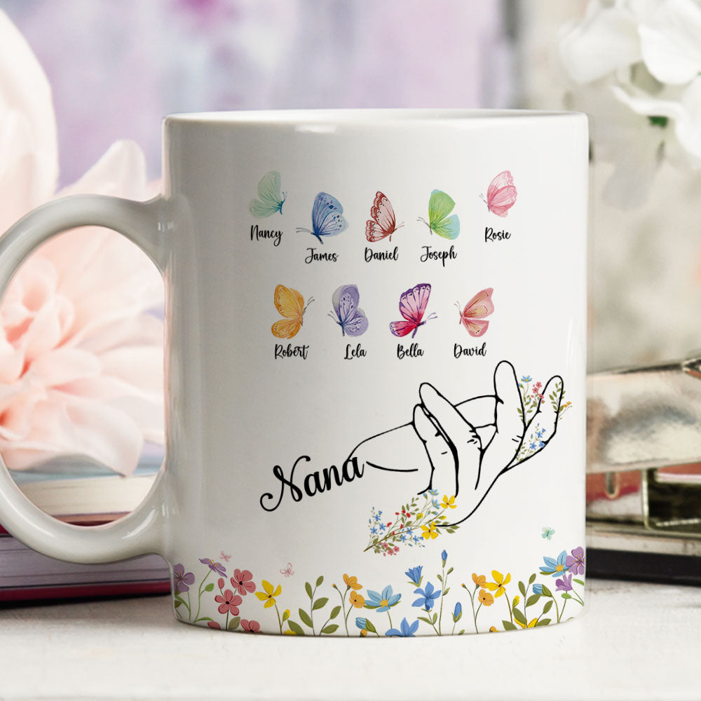 Custom Mother's Day Gift for Mom & Grandma • Nana Butterflies - Personalized Coffee Mug