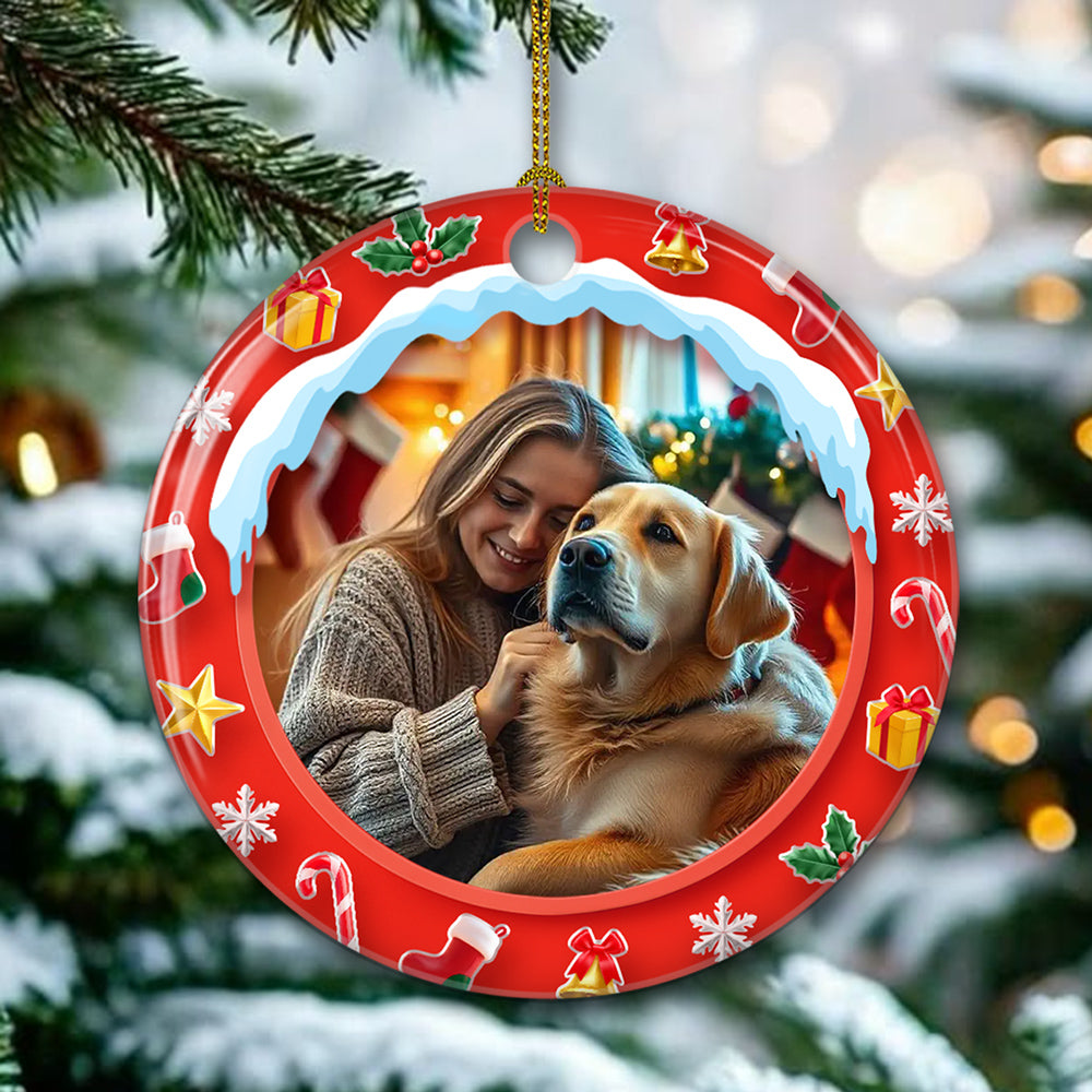 Custom Photo Keepsake Christmas Ornament • Under The Mistletoe Photo - Personalized 3D Effect Ceramic Ornament
