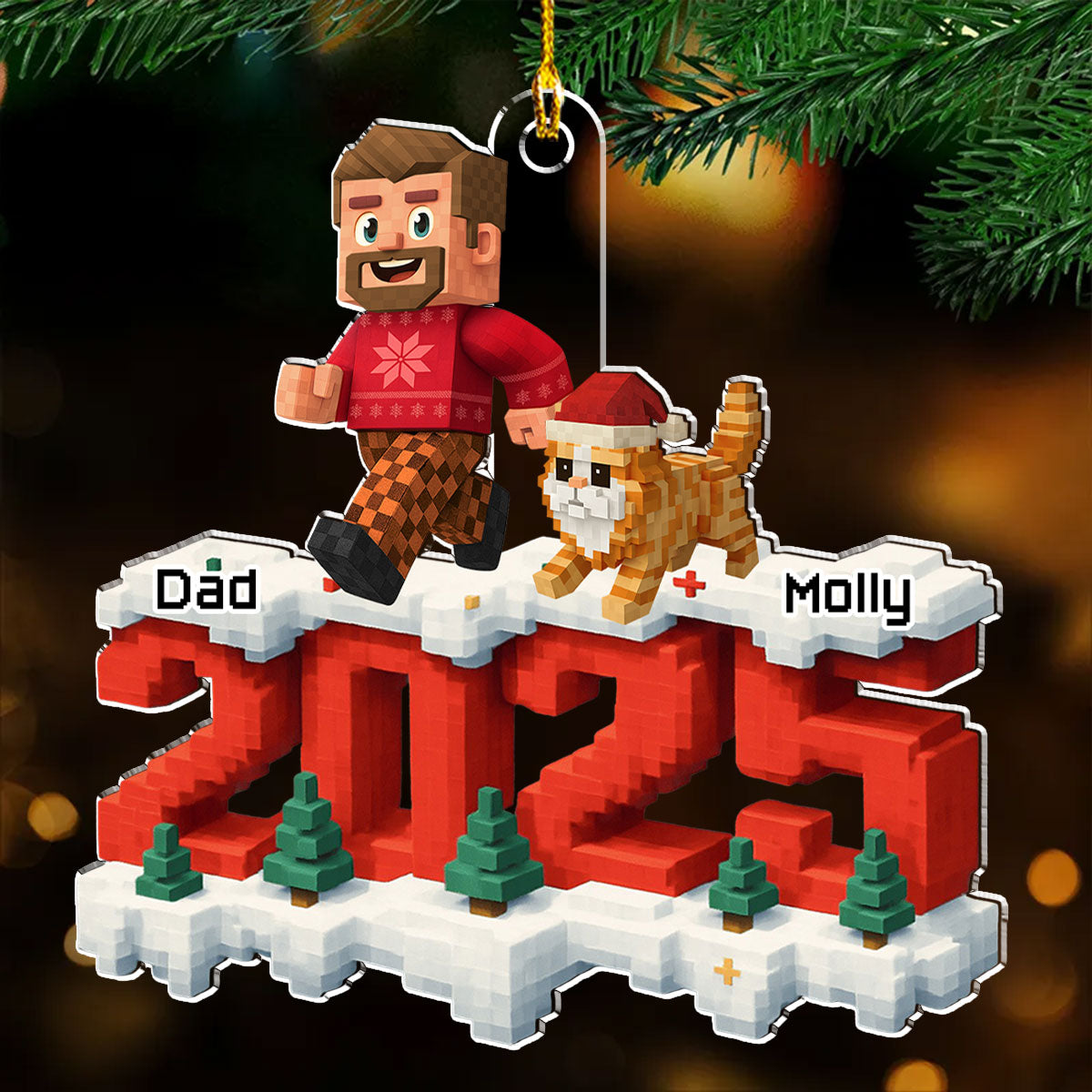 Custom Family Ornament, Christmas Gift for Family Members •  All Of Us And Cats - Personalized 3D Effect Acrylic Ornament