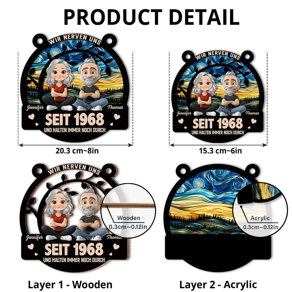 Custom Christmas Couple Hanging Decor, Anniversary Wedding Gifts • Für immer liebe ich dich – Personalisierter Sonnenfänger