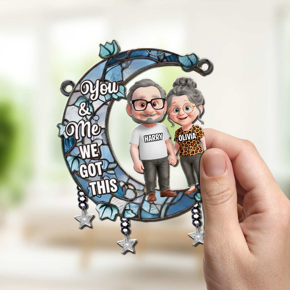 Custom Couple Hanging Decor, Anniversary Valentine's Day Gifts • Under The Same Moon - Personalized Suncatcher