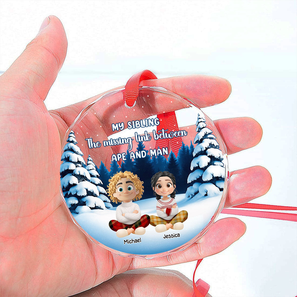 Custom Brothers & Sisters Christmas Ornament •  Sibling Evolution Still In Progress - Personalized Glass Ornament