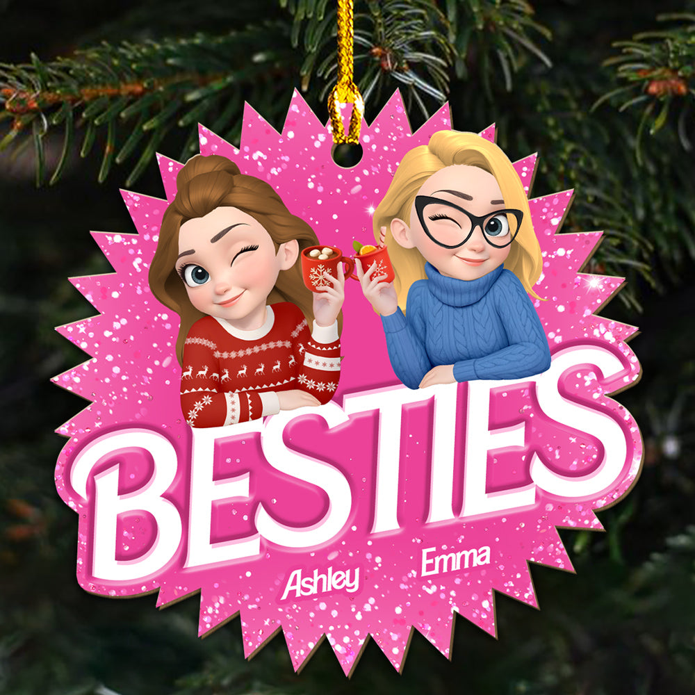 Custom Friendship Christmas Ornament, Best Friend Gift •  Always Besties - Personalized Wood Ornament