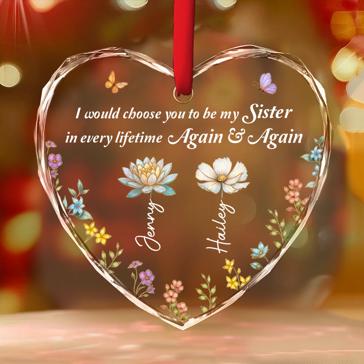 Custom Sister Christmas Ornament •  Always Choose You My Sisters - Personalized Glass Ornament