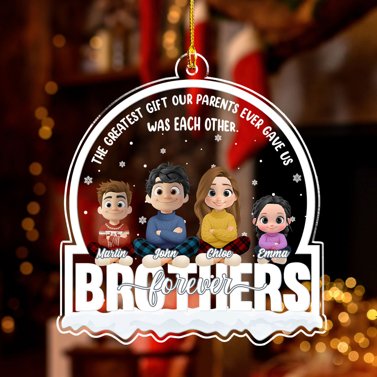 Custom Brothers & Sisters Christmas Ornament •  Born Together Blessed Forever - Personalized Acrylic Ornament