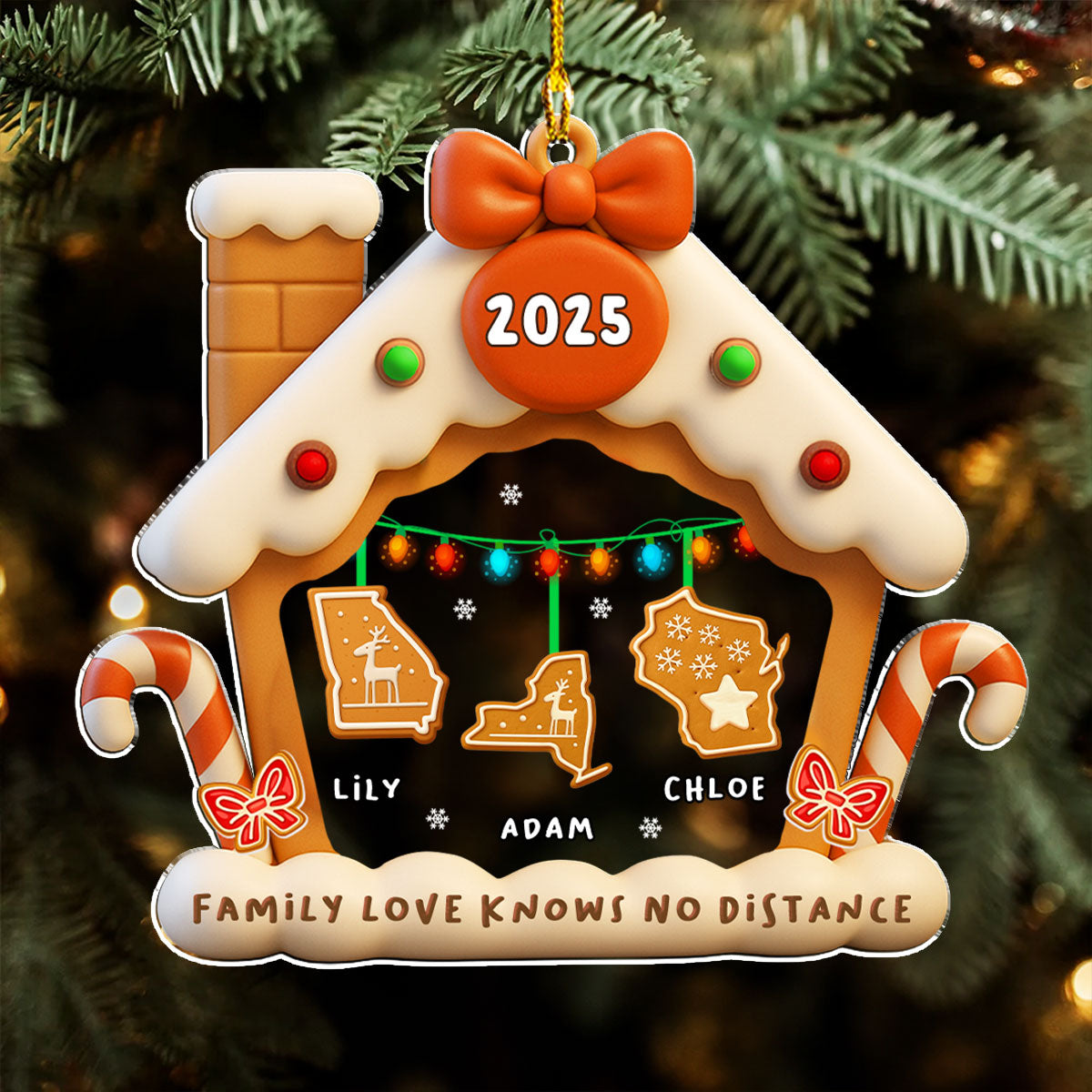 Custom Family Ornament, Christmas Gift for Family Members •  Gingerbread Home Across The Mile - Personalized Acrylic Ornament