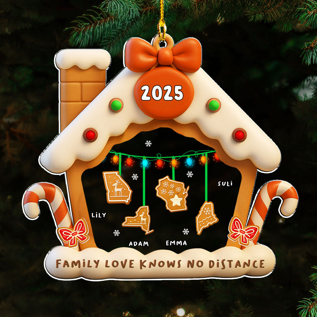 Custom Family Ornament, Christmas Gift for Family Members •  Gingerbread Home Across The Mile - Personalized Acrylic Ornament