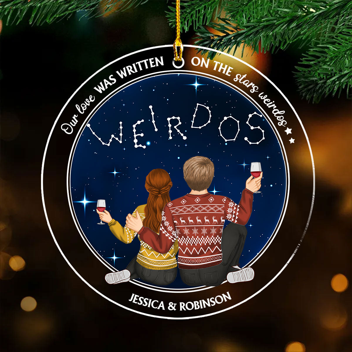 Custom Couple Christmas Ornament, Anniversary Gift •  On The Stars Weirdos - Personalized Acrylic Ornament