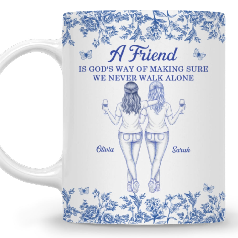 Custom Best Friend, Christmas & Birthday Friendship Keepsake Gift • A Friend Is Gods Way Blue Toile - Personalized Coffee Mug