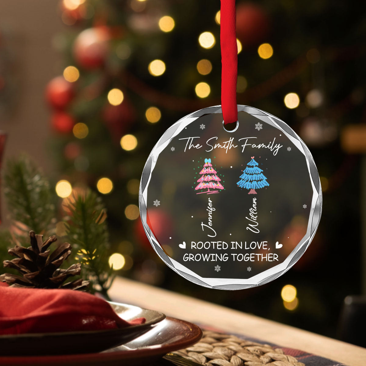 Custom Family Ornament, Christmas Gift for Family Members •  Love Grows Where We Are Rooted - Personalized Glass Ornament