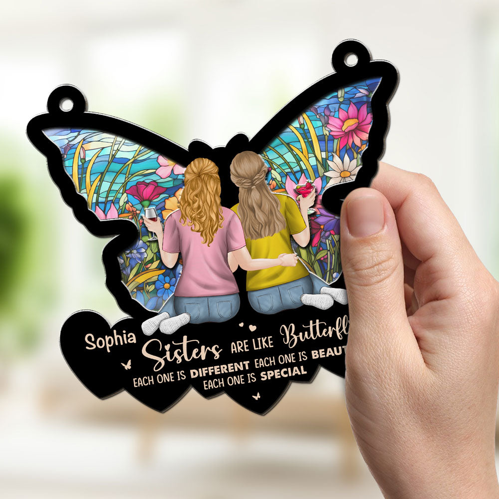 Custom Best Friend Hanging Decor, Friendship Birthday Gifts • Special Sisters Like Butterflies - Personalized Suncatcher