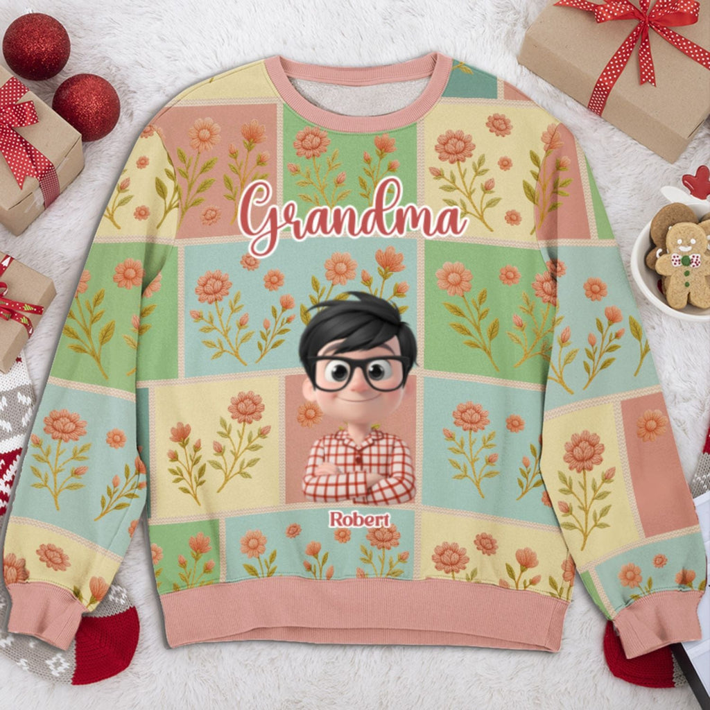 Custom Grandma Christmas Sweatshirt, Gift for Mothers • Grandma With Lovely Kid - Personalized All-Over-Print Sweatshirt