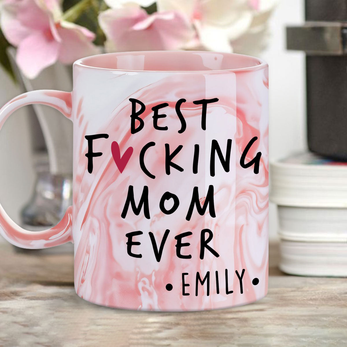 Custom Christmas & Birthday Gift for Mom • Best Mom Grandma Ever - Personalized Pink Marble Mug