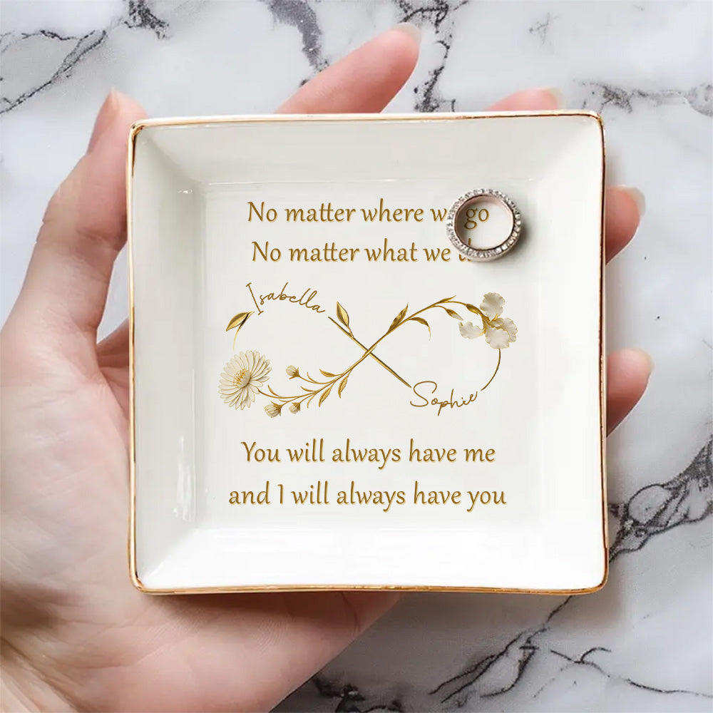Custom Bestie Trinket Dish, Birthday Christmas Gift For Best Friend • Gold Flower Bestie - Personalized Jewelry Dish