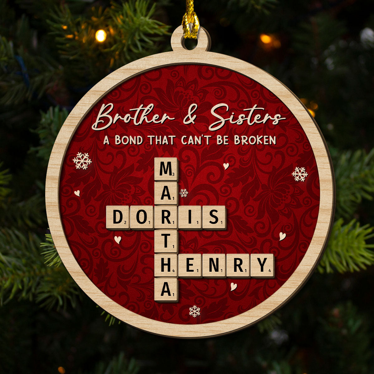 Custom Brothers & Sisters Christmas Ornament •  Forever Tied By Heartstrings - Personalized 2-Layered Wood Ornament
