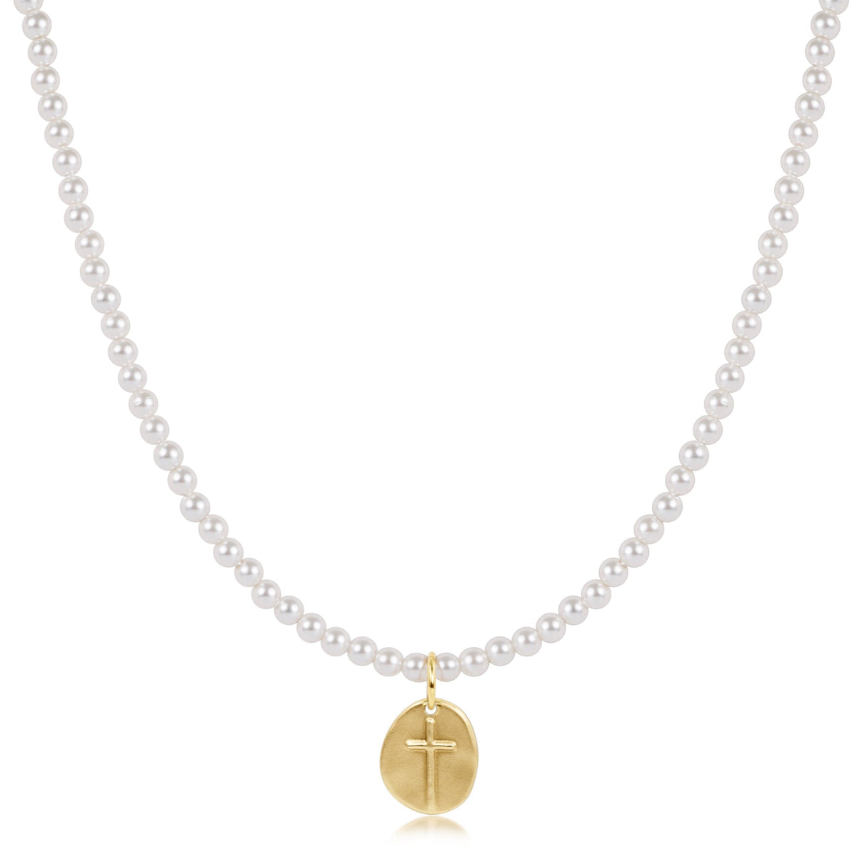 Choker Beaded - Classic Pearl 3mm - Inspire Small Gold Disc