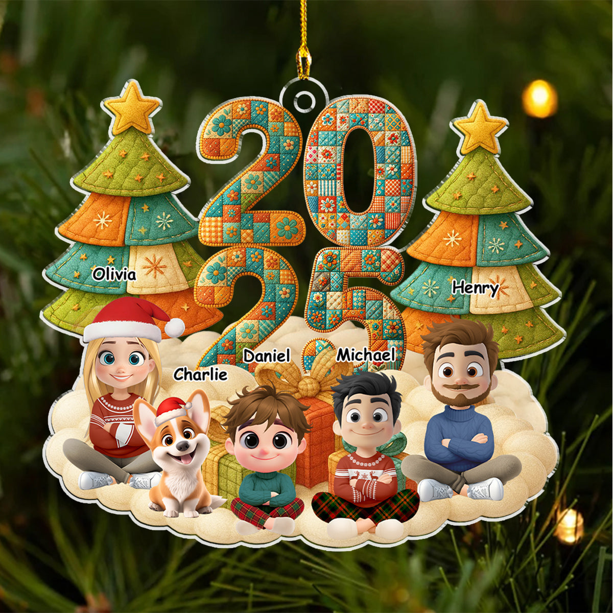 Custom Family Ornament, Christmas Gift for Family Members •  A Patchwork Family - Personalized Acrylic Ornament