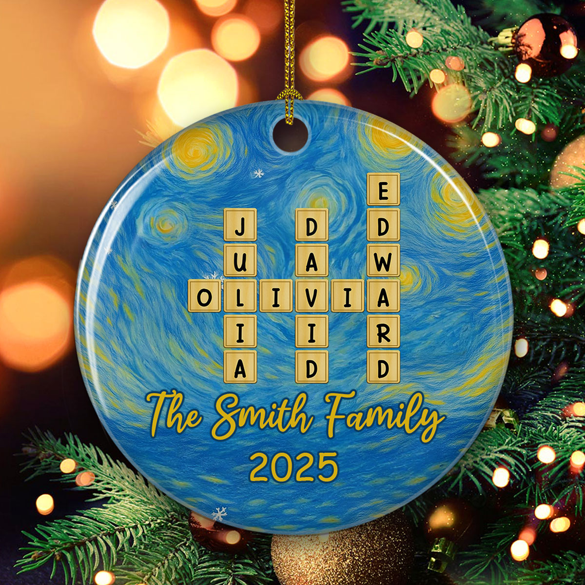 Custom Family Ornament, Christmas Gift for Family Members •  Joyful Family Christmas - Personalized Ceramic Ornament