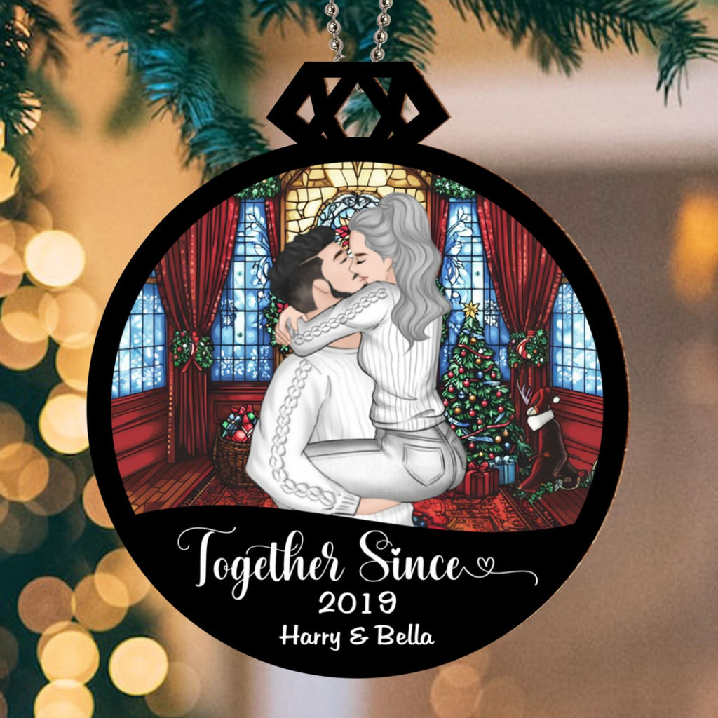 Custom Couple Christmas Ornament, Anniversary Gift •  Together Since - Personalized Suncatcher Ornament