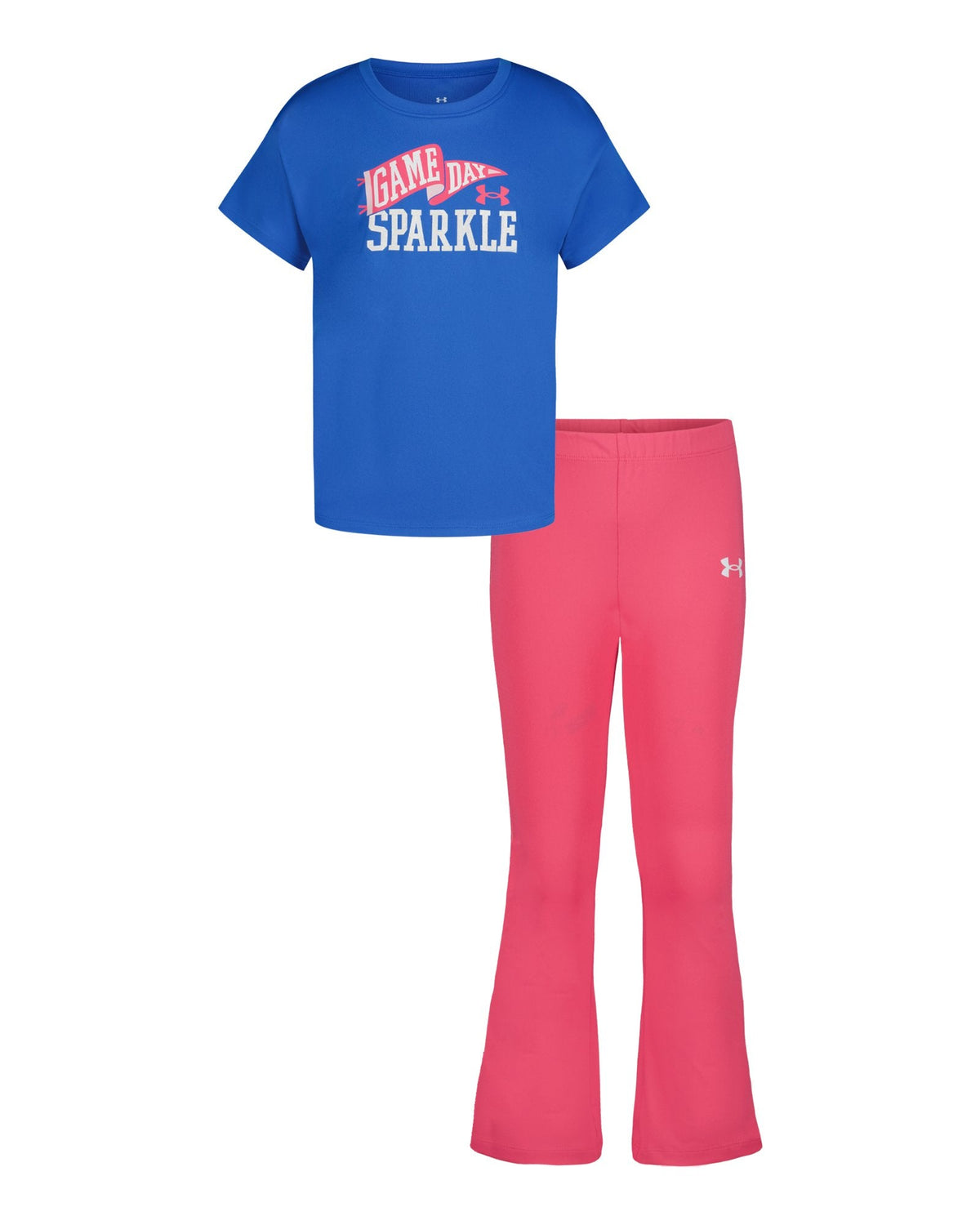 UA Glitter Logo & Side-Stripe Infant Girls' Short Sleeve & Yoga Pants Set - Blue