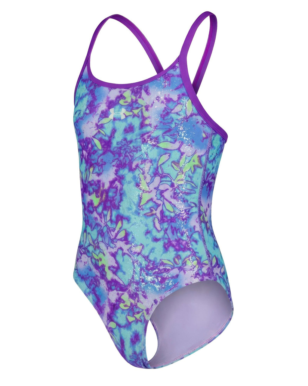 UA Floral Dye Girls' 1-Piece Swimsuit - Blue
