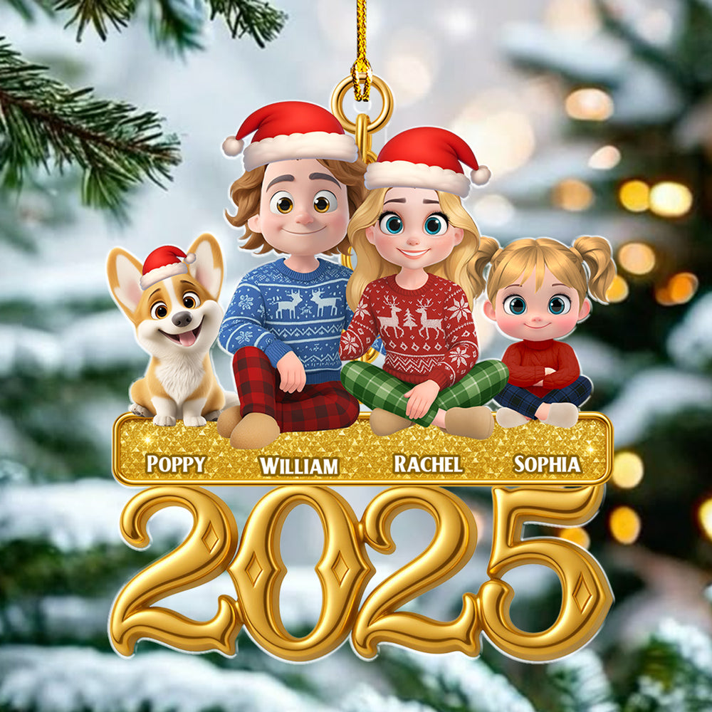 Custom Family Ornament, Christmas Gift for Family Members •  Golden Family - Personalized Acrylic Ornament