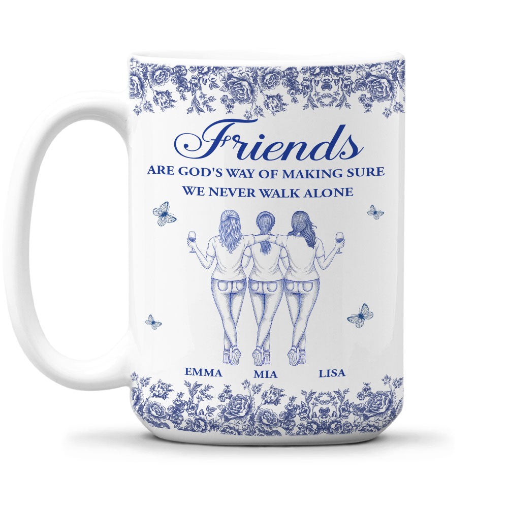 Custom Best Friend, Christmas & Birthday Friendship Keepsake Gift • God Is Way of Never Walking Alone Bestie - Personalized Coffee Mug