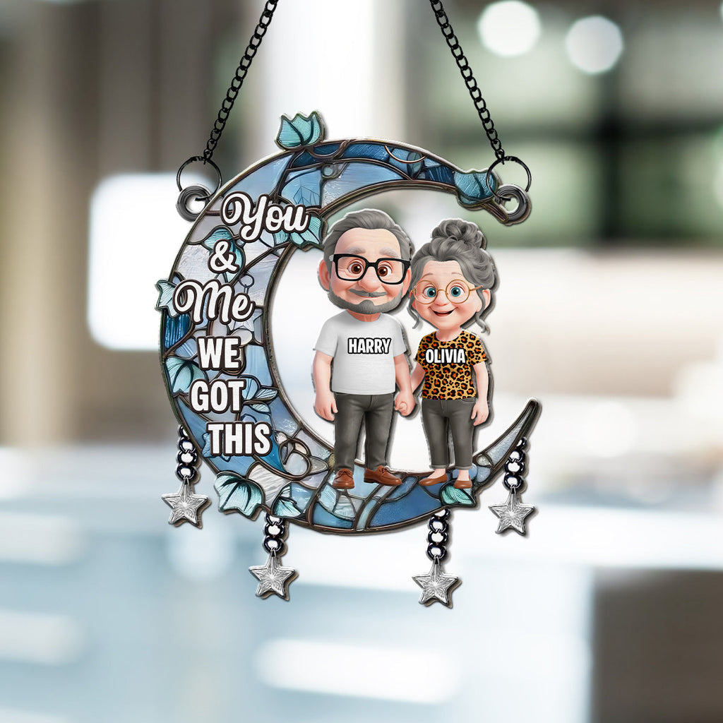 Custom Couple Hanging Decor, Anniversary Valentine's Day Gifts • Under The Same Moon - Personalized Suncatcher
