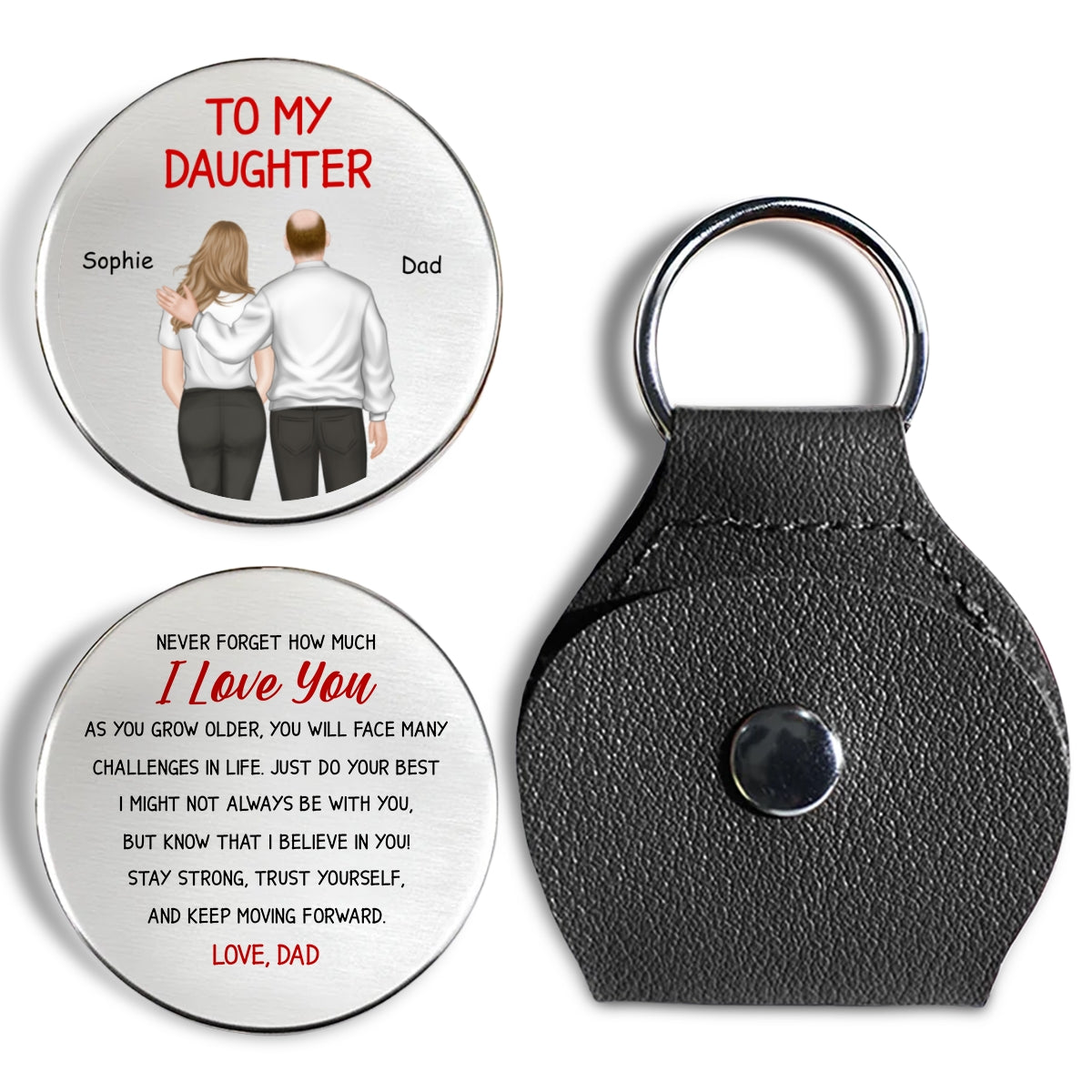 Custom Daughter Coin Keychain, Mother's Day Birthday Gifts • My Girl My Daughter - Personalized Pocket Hug