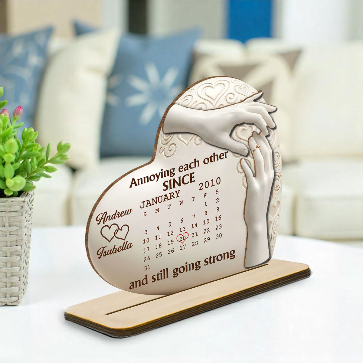 Custom Couple's Decor, Anniversary & Wedding Gift • A Love To Remember - Personalized 2-Layer Wood Plaque With Flat Base