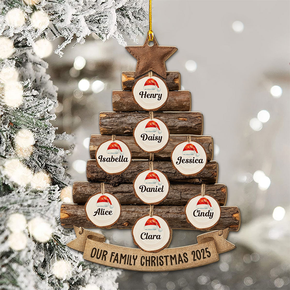 Custom Family Ornament, Christmas Gift for Family Members •  Rustic Family Christmas Tree - Personalized Wood Ornament