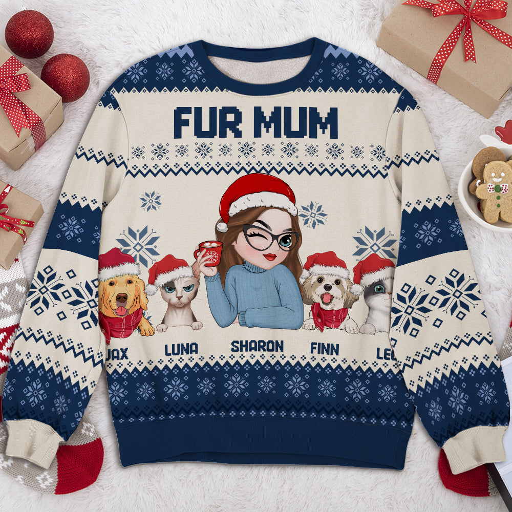 Custom Christmas Sweatshirt, Holiday Birthday Gift • Fur Mom Christmas - Personalized All-Over-Print Sweatshirt