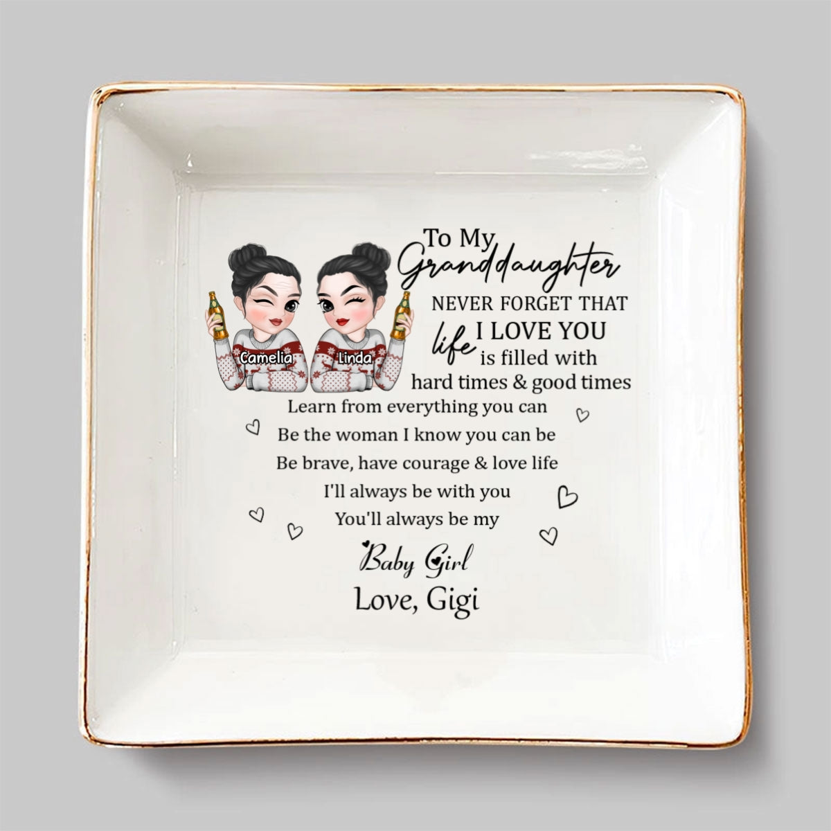 Custom Granddaughter Trinket Dish, Birthday Christmas Gift • Granddaughter Never Forget - Personalized Jewelry Dish