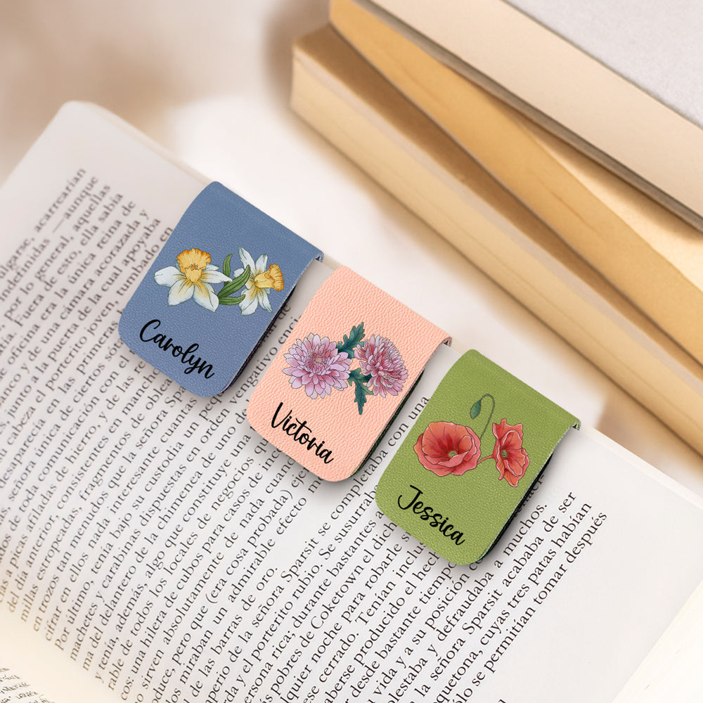 Blooming Flowers - Personalized Leather Bookmark