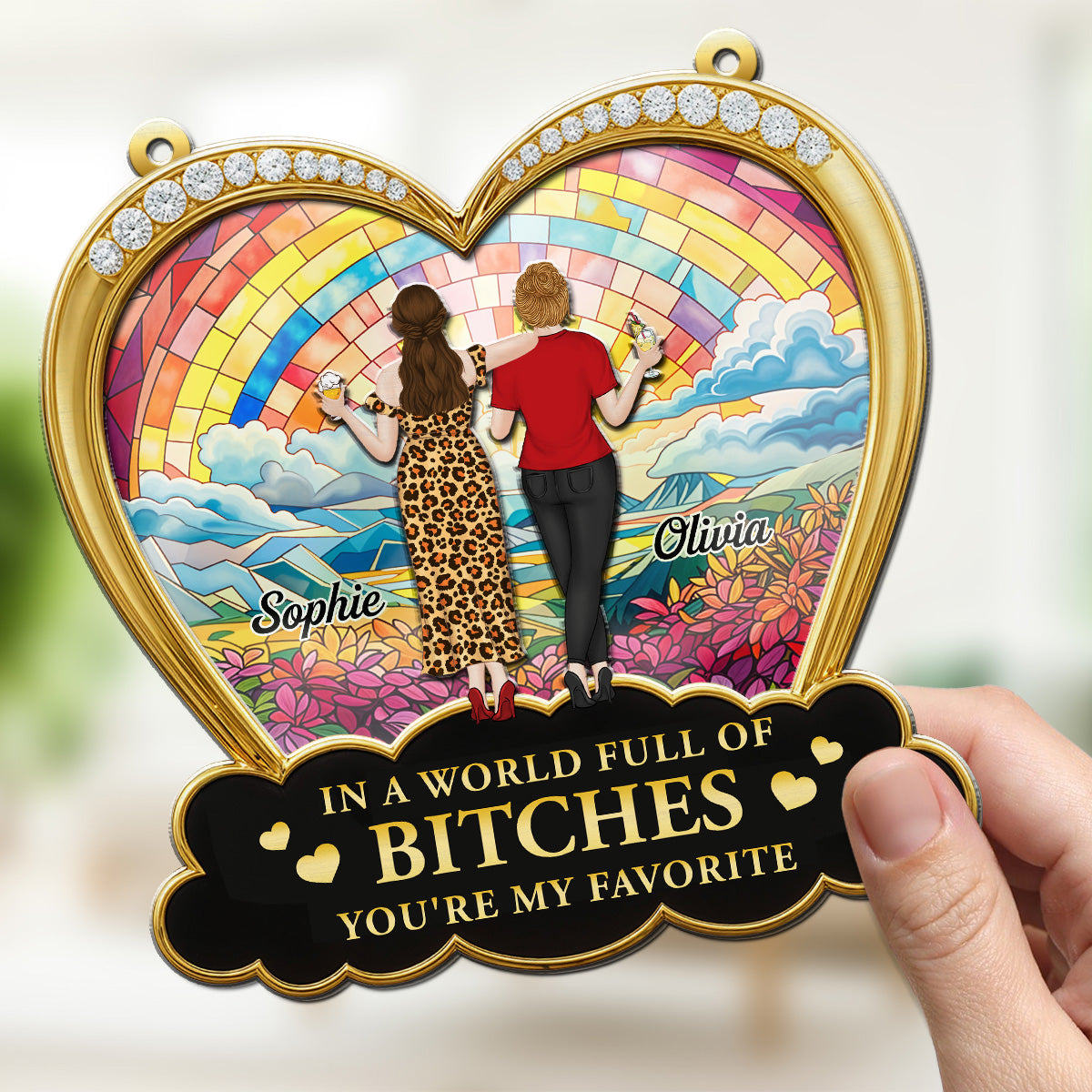 Custom Christmas Hanging Decor, for Best Friend, Friendship Gifts • Favorite Besties - Personalized Suncatcher