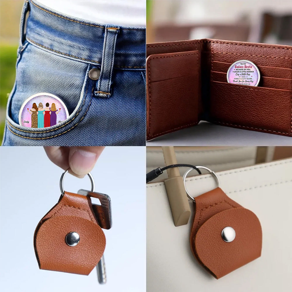 Custom Besties Coin Keychain, Friendship Birthday Gifts • Because Of You Bestie - Personalized Pocket Hug